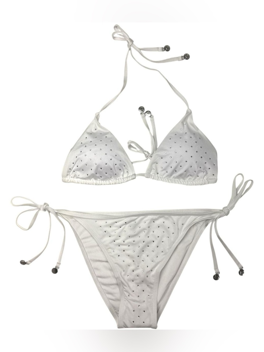 bebe White Crystal-Studded Triangle Tie Bikini - Brand New Size Medium